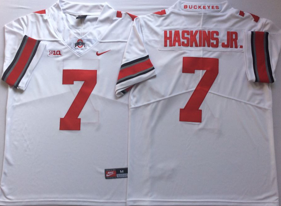 NCAA Men Ohio State Buckeyes White #7 HASKINS JR.->ncaa teams->NCAA Jersey